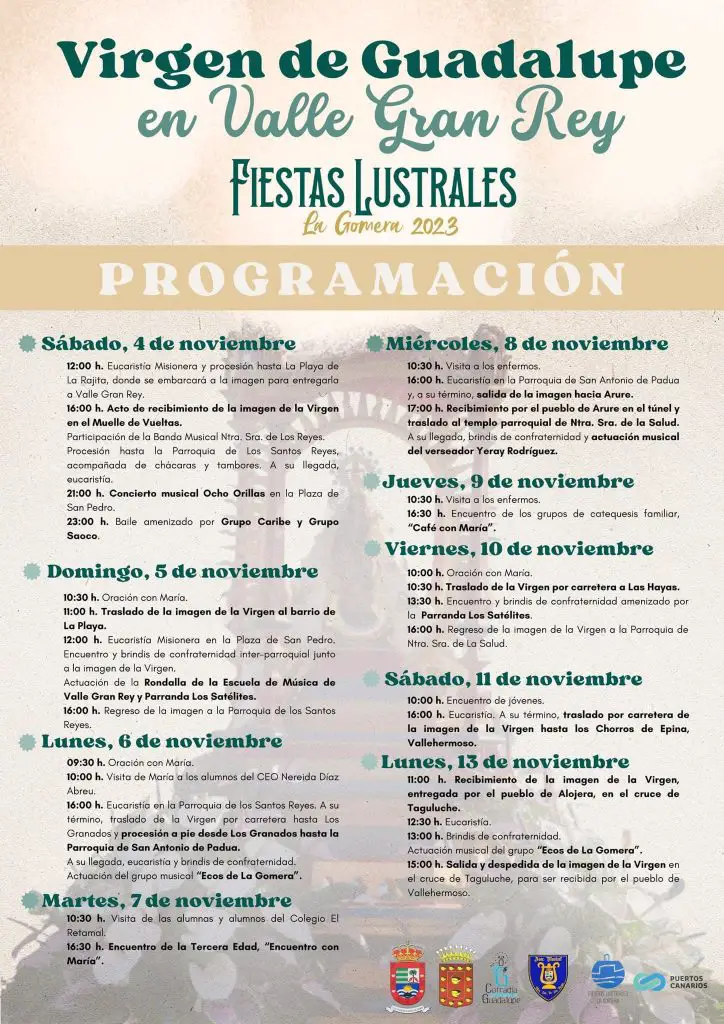 Programa de Actos y Eventos Fiestas Virgen de Guadalupe en Valle Gran Rey 2023