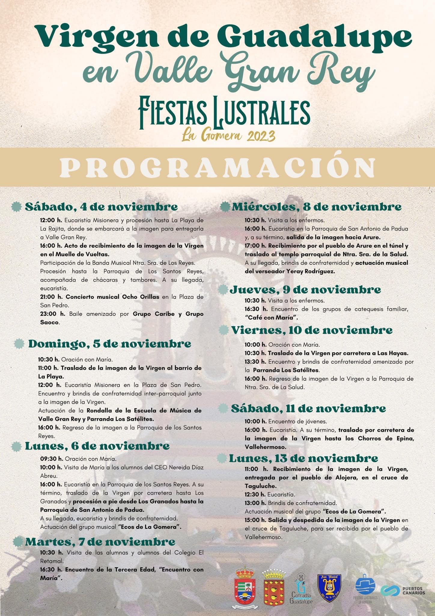 Programa de Actos y Eventos Fiestas Virgen de Guadalupe en Valle Gran