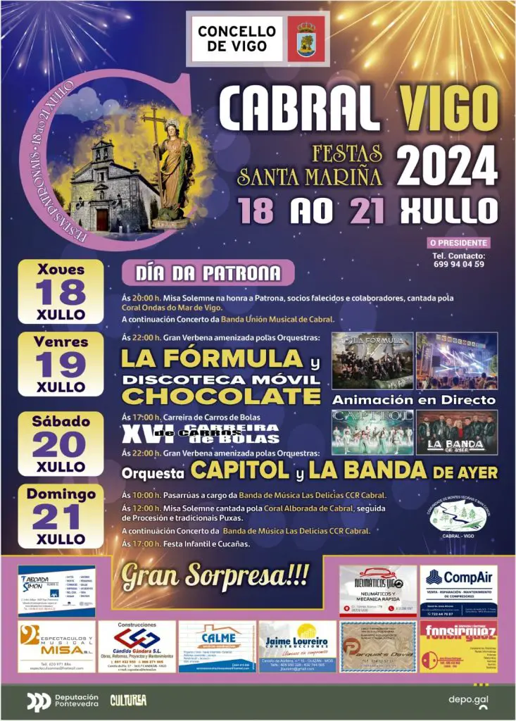 Programa de Eventos y Fechas de las Fiestas Santa Mariña de Cabral en Vigo 2024